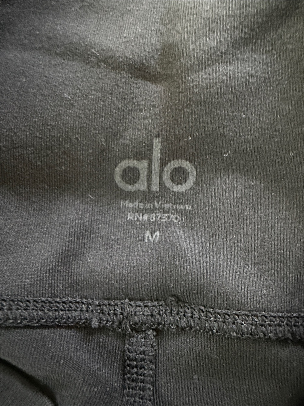 Alo Medium Ribbed Black Leggings with White Striped Knee Details - Picture 2 of 11